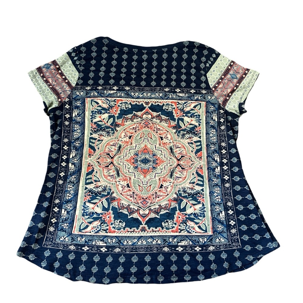*lucky brand tunic top women’s 1X blue short sleeve boho eccentric - Picture 10 of 10